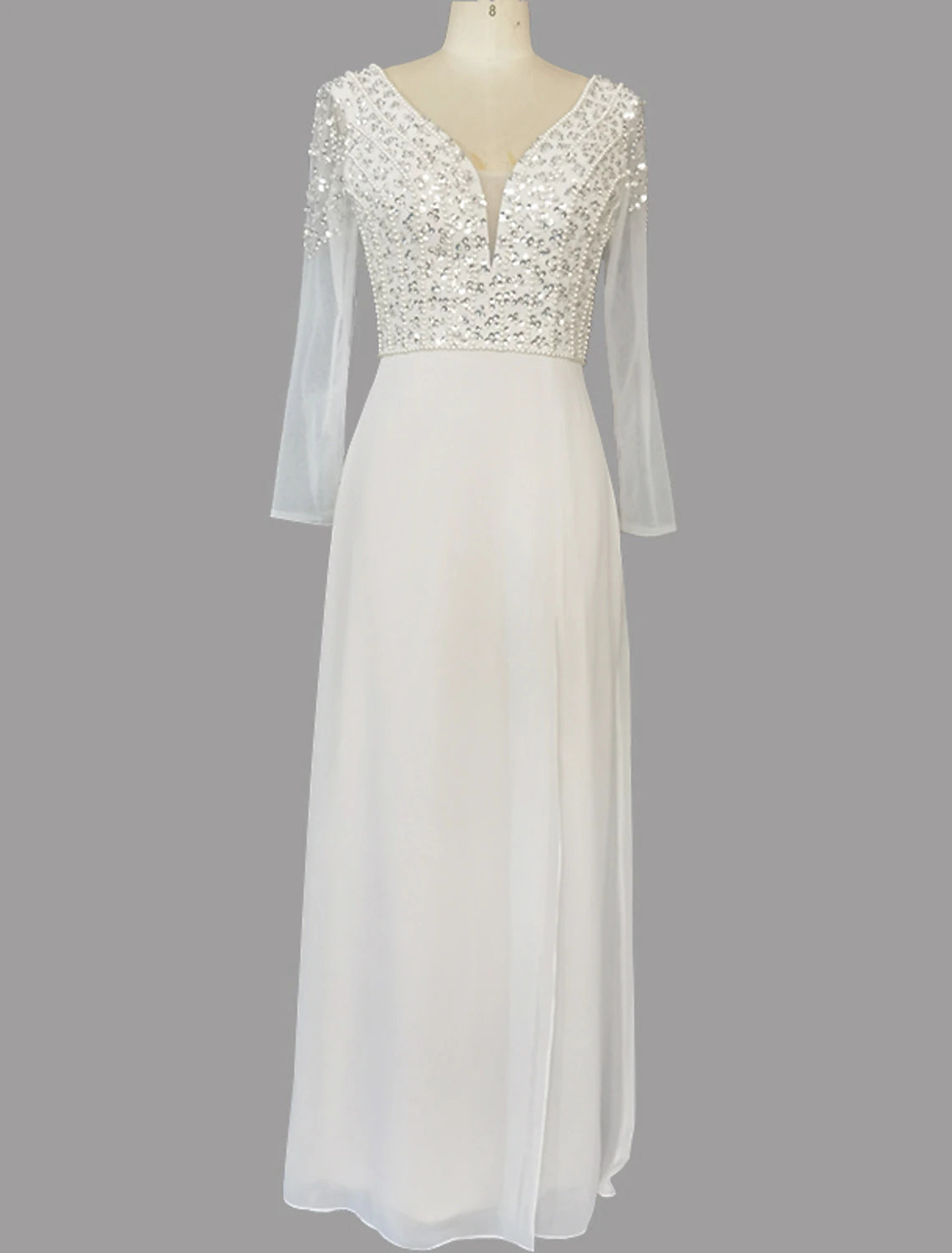 A-Linie Abendkleid Glitzerkleid Verlobungskleid Sweep/Pinsel Schleppe Kurzarm V-Ausschnitt Chiffon mit Pailletten Schlitz